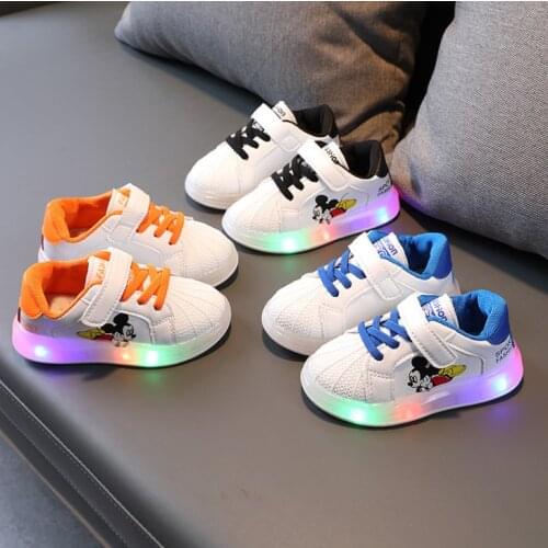 Mickey Children Luminous Shoes For Boys Gilrs New LED Lighted Soft Spring Autumn Baby Kids Sneakers Infant Tennis Breathable