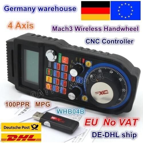 EU ship free VAT 4 Axis Wireless Mach3 MPG Pendant mpg lathe Handwheel for CNC Mac.3, 4 Axis / 6 Axis Wholesale Price WHB04B