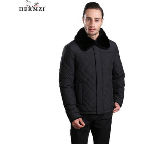 HERMZI 2021 New Winter Jacket Men Padded Jacket Coat Cotton Black Winter Coat Rex Rabbit Fur European Size Winter Clothes Men
