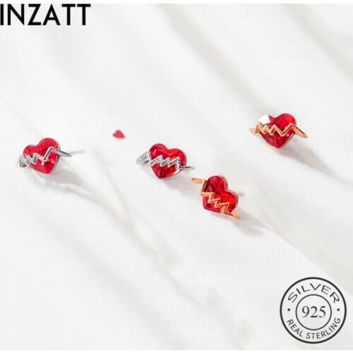 INZATT Real 925 Sterling Silver Red Zircon Heart Wave Stud Earrings For Fashion Women Fine Jewelry Bohemian Accessories