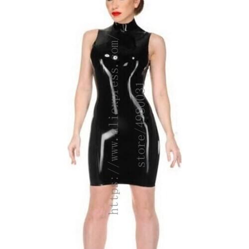 Made of 0.4mm thickness natural plus size Fetish slim latex dress bondage with sleeveless design