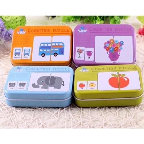 Childrens cognitive puzzle toy tin box cognitive matching card traffic animal fruit life set matching puzzle baby toy
