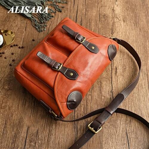 Brown leather bag Woman vintage Office Shoulder bags Leather Medical Bag leather satchel bag Messenger bag Saddle bag 2021design