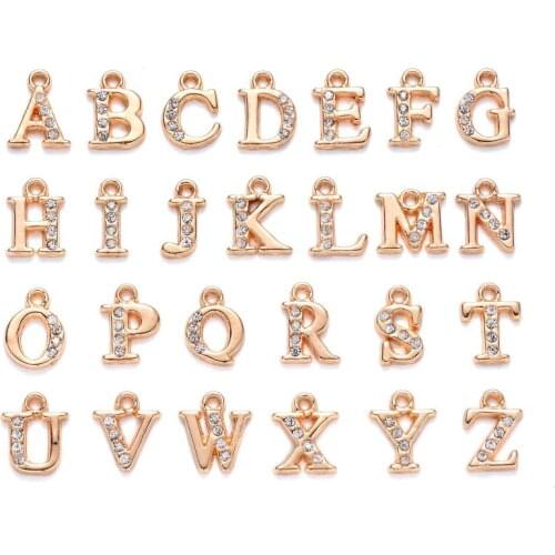 26pcs/set Small Alloy Crystal Rhinestone Charms Alphabet Letter A~Z for Jewelry Making 12.5~13.5x5.5~12x2.5mm Hole: 1.4mm