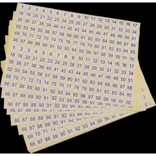 15 Sheets Round Sticky 1 to 102 Numbers Stickers, Self Adhesive Small Garment Numbered Labels, for Home & Office Use