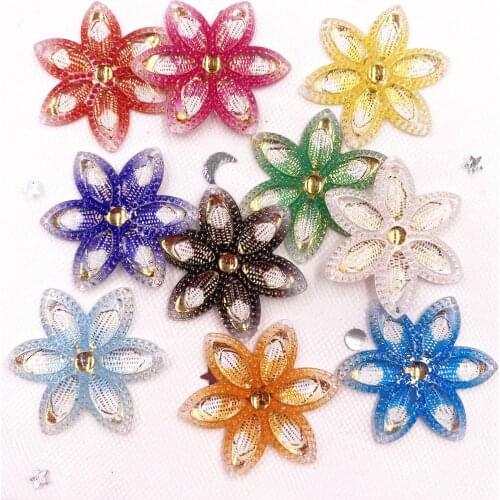 New 10Pcs Resin Shiny Colorful Flower Flatback Rhinestone Scrapbook 2 Hole Wedding Applique Figurines DIY Ornaments Craft OH34
