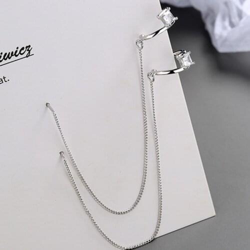 A Girl' New 2021 1 Pair Gothic Geometric Lightning Ear Line For Women Girl Ear Clips Long Tassel Earrings