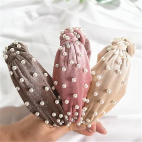Velvet Knotted Pearl Headband Womens European And American Middle Knot Hair Hoop Highlight Artificial Pearl Hair Accessory