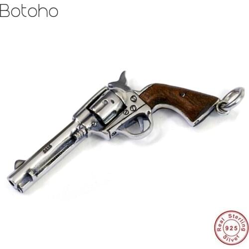 Pure S925 Sterling Silver Necklaces Gun Charms Vintage Pendants and necklace for Men And Women Thai Silver Chain Fine Jewelry