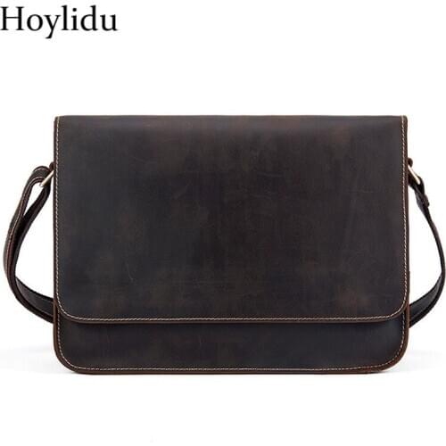 Genuine Cow Leather Business Briefcases Men Shoulder Bags Casual Large Capacity Vintage Scrub Fashion Meseenger Bag Male Handbag