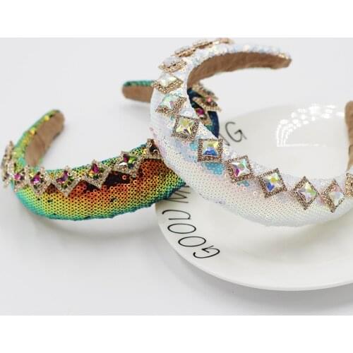 Personalized baroque headband New European and American Baroque Exaggerated Colorful Square Rhinestone Hair Accessories 802
