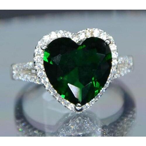 Ruifan Luxury Big Heart Stone Ring Green Cubic Zircon Gemstone Rings for Women Lady Trendy Silver 925 Jewelry Accessories YRI048