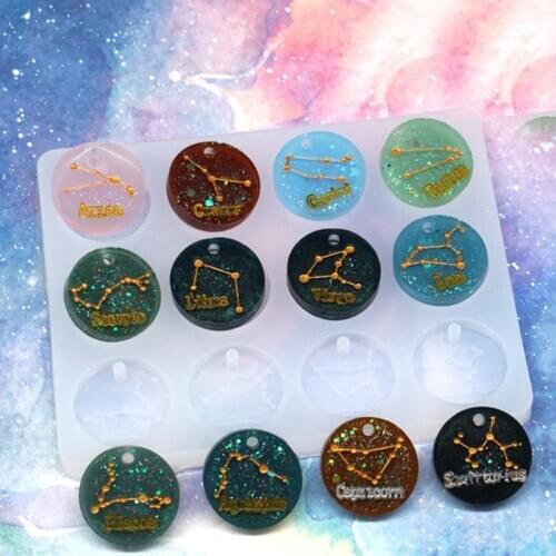 Crystal Epoxy Resin Mold 12 Constellations Pendant Casting Silicone Mould DIY