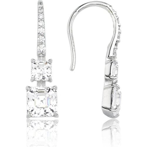 Valori Jewels 3.30 Carat, Zirconia White Imperial Mosaic Gemstone, Rhodium Plated, Sterling Silver Fish Hook Dangle Earrings