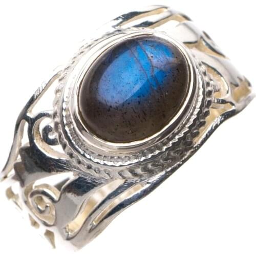 StarGems Natural Blue Fire Labradorite Handmade 925 Sterling Silver Ring 7.5 E3328