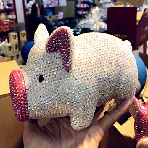 Rhinestone Bling Pink Pig Miniature Figurines Handmade Piggy Bank Kids Coin Bank Home Room Desk Decoration Kawaii Cabochons