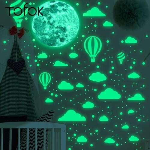 Tofok DIY Hot Air-balloon Clouds Dot Luminous Wall Stickers Home Store Decoration Children Room Mural Decals Glow in Dark