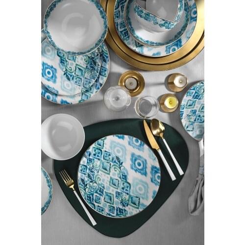 Unique Fabulous Blue Pattern Design 6 Persons 24 PCS Turkish Made Porcelain Dinnerware Set