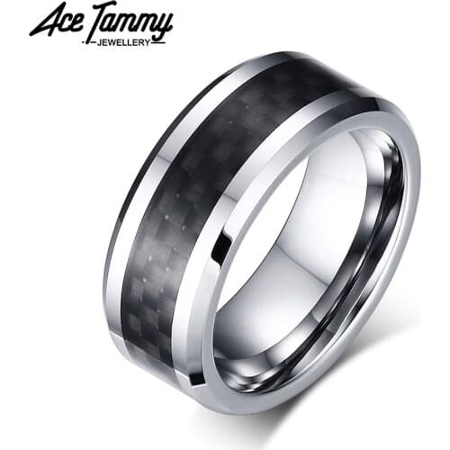 8mm Tungsten Ring Black Carbon Fiber Comfort Fit Wedding Bands Jewelry Mens Promise Ring Party for Gifts Presents