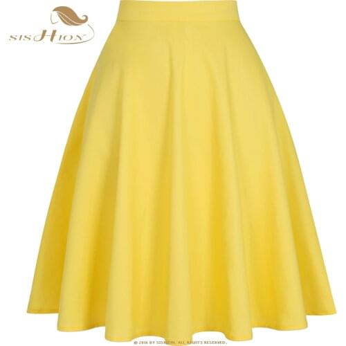 SISHION Y2K Cotton Solid Color Summer Black Red Green Yellow Skirt VD0020 Jupe Femme Women Clothing 50s 60s Retro Vintage Skirt