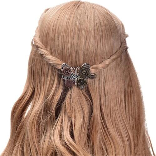 Steampunk Gear Hair Clips Zinc Alloy Butterfly Shape Spring Hairdress Hairpin Hair Pins For Woman Girl Decor Hair Accessories