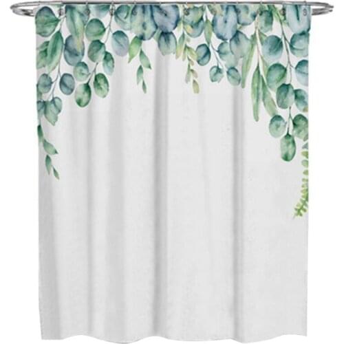 Green Tropical Shower Curtains Leaves Printed Curtains for Bathroom Natural Plant Polyester Waterproof Bathroom Curtains