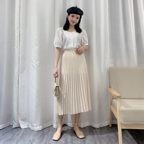 2021 Summer New Simple Blue Elastic High Waist Thin Sweet Pleated Skirt Loose Casual Women A-line Long Skirt Tide Free Shipping