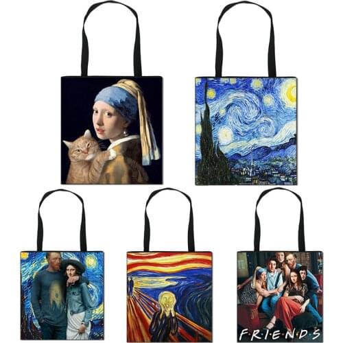 Starry Night / Statue David / Mona Lisa Women Handbags Ladies Shoulder Bags Van Gogh / Michelangelo Casual Totes Shopping Bags