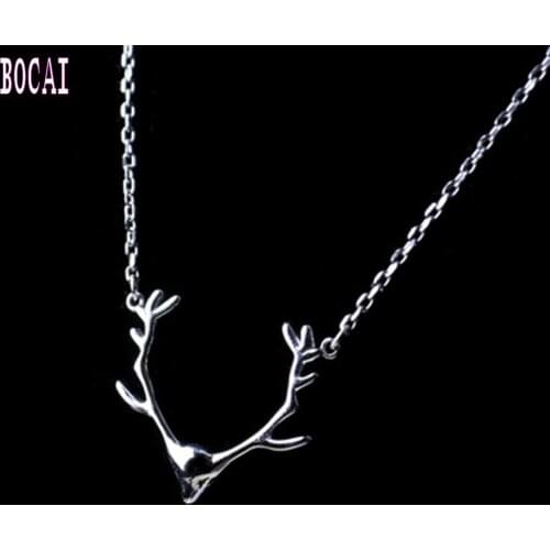 S925 Sterling Silver Womens Silver Necklace Christmas Gift Platinum Plated Fawn Necklace New Antler Clavicle Chain