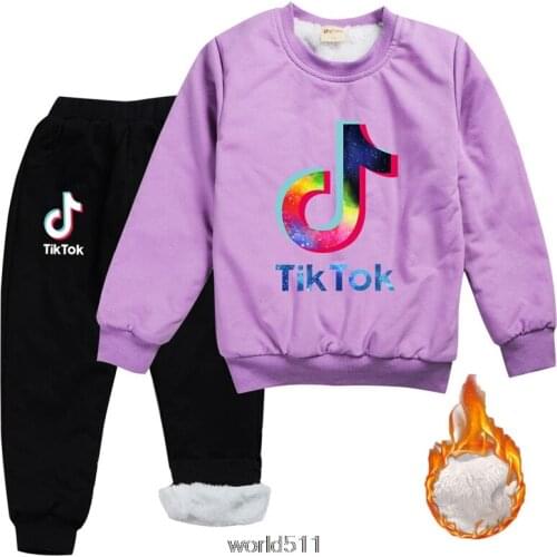 Tik Tok Winter Baby Boys Clothes Tracksuit Casual Long Sleeve Children Clothing Fur Sweater+Pant 2Pcs Suit Kids Set 1-16 Year