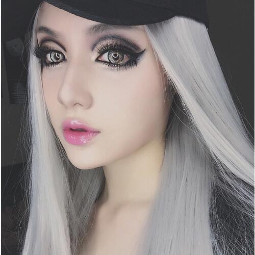 ZM Wholesale Women Long Straight Grey Synthetic Hair Wigs With Hat Beige High Temperature Resistant Cosplay Wigs Cheap anime wig