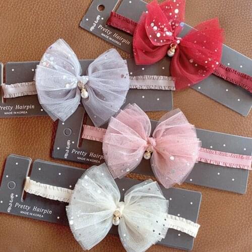 1Pcs for Girls with Lace Sequin Fashion Hair Accessories Elastic 4Colors Baby Gifts Korean Style Bowknot Headband Photo Props