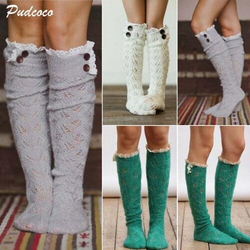 2019 Brand Kid Girls Women Winter Over Knee Socks Boot Lace Button High Thigh Long Knitted Socks
