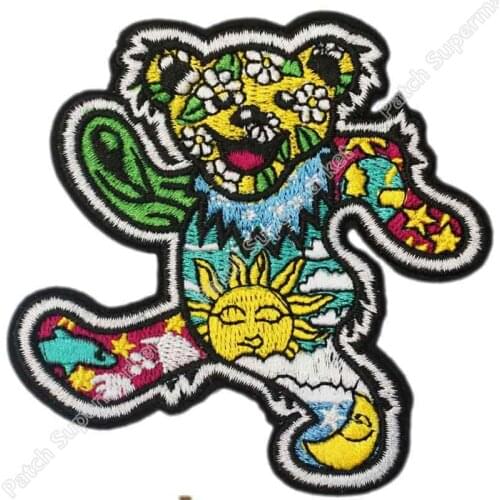 3.5" Grateful Dead DANCING BEAR Logo patch Music Band Embroidered IRON ON badge Rock Punk Heavy Metal biker vest diy