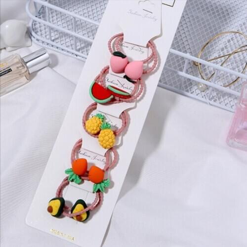 5Pcs / Set Cute Cartoon Hair Ring Fruit Animal Does Not Hurt Hair Girls Hair Accessories Set