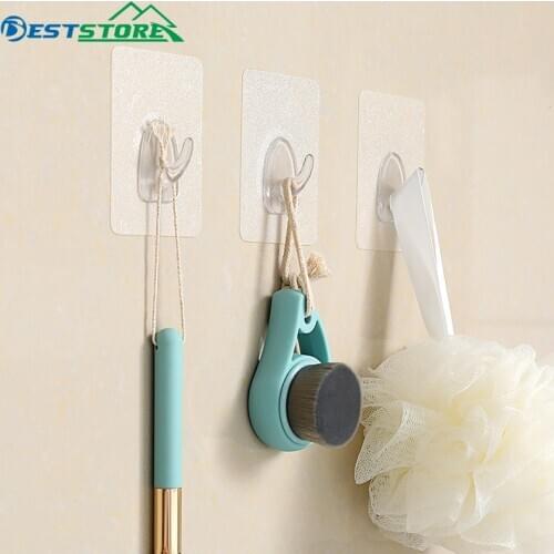 6Pcs Transparent Self Adhesive Hook Door Wall Strong Hangers Towel Mop Handbag Strong Holder For Kitchen Bathroom Accessories