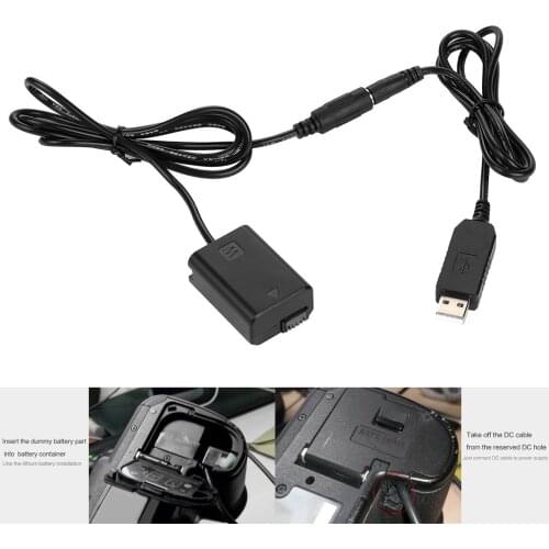 NP-FW50 Dummy Battery Pack Coupler Adapter with 5V 2A DC Male Connector Power Coiled Cable Power Supply for Sony AC-PW20