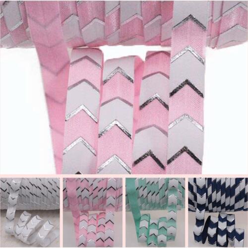 5 colors 5/8" silver foil big chevron FOE fold over elastic 50yards/lot