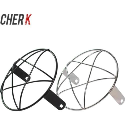 Cherk Motorcycle Black Silver 7" Headlight Mesh Grill Side Mount Universal Cover Mask for Cafe Racer Headlight Grille Covers