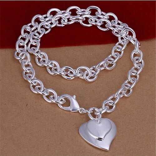 For women men Beautiful fashion Elegant silver color charm chain Heart pendant pretty lovely Lady Necklace jewelry N252