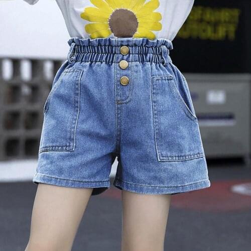 80% Hot Sales Shorts Denim Loose Light Blue Girls Elastic Waist Short Jeans for Daily Wear