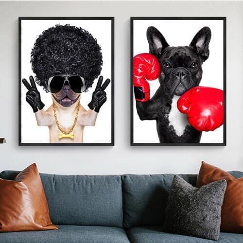 GOODECOR Canvas HD Printed Pictures Home Decor Musicality Hip Hop Dog Painting Wall Art Boxing Animal Dog Canvas Prints
