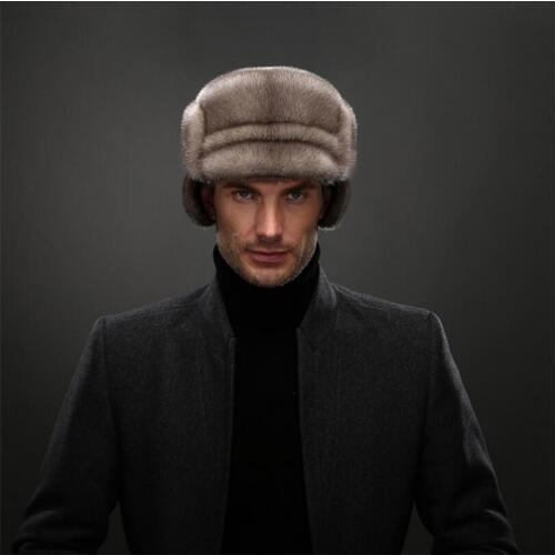 IANLAN Top Grade Mens Full-pelt Mink Fur Bomber Hats Real Mink Fur Earmuffs Hat Winter Thermal Russian Style Hats IL00234