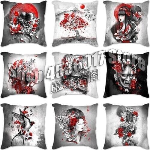 Carp tiger armor sakura Decorative Pillow Covers Japanese Cushion Cover Linen Pillow Case Sofa Living Room Home Decor cushion