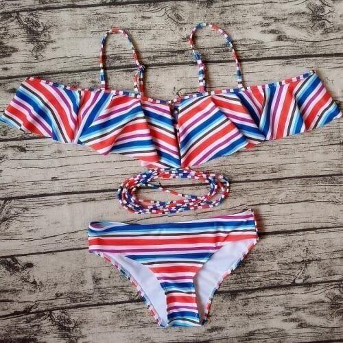 Kophia Ruffle Rainbow Floral Bikini Set Flouncing Bathing Suits 2018 New Sexy Bikinis String Swimwear Pleated Women Swimwear