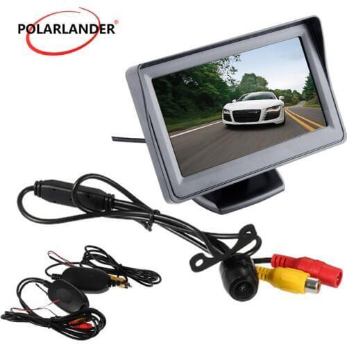 Mini Camera kit car auto vehicel parking monitor 4.3 Inch TFT LCD Monitor Wireless Video Transmit 2 way AV input