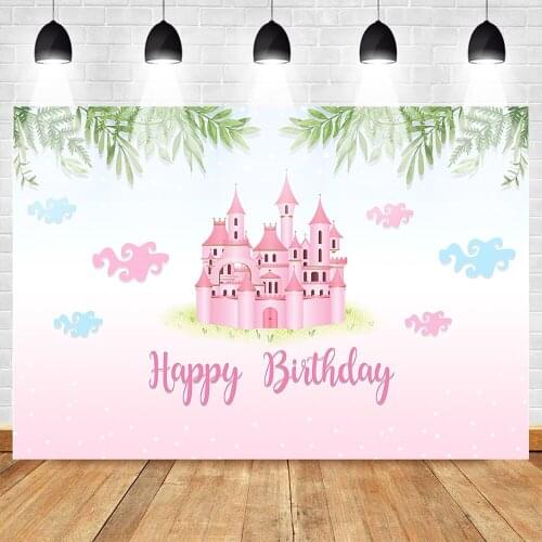 MOCSICKA Sweet Pink Fairytale Castle Photography Backdrops Happy Birthday Party Photo Background for Princess White Stars Photo