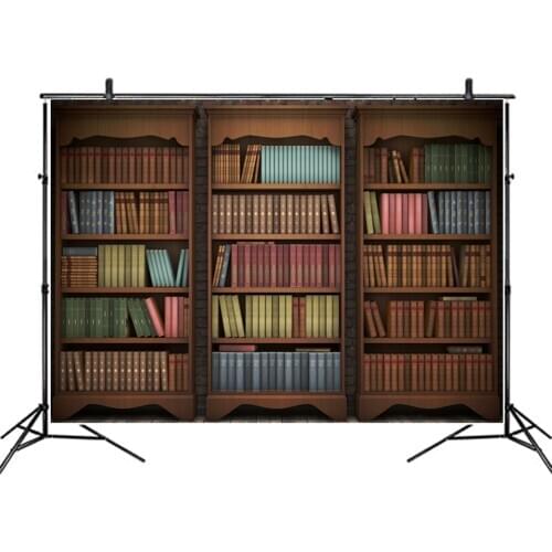 Cartoon Red Bookshelf Backdrop Party Photography Background Photo Booth Studio Decor