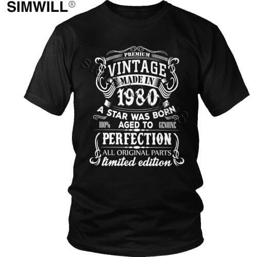 Vintage Made In 1980 Tshirt Men Short Sleeve 40th Birthday Gift Tee 40 Years Old Tops Fashion T Shirt Cotton Anniversary T-Shirt