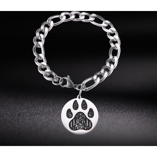 My Shape Men Bracelet Wolf Paw Forest Animal Figaro Chain Stainless Steel Viking 24 Runes Round Pendant Women Bangle Jewelry